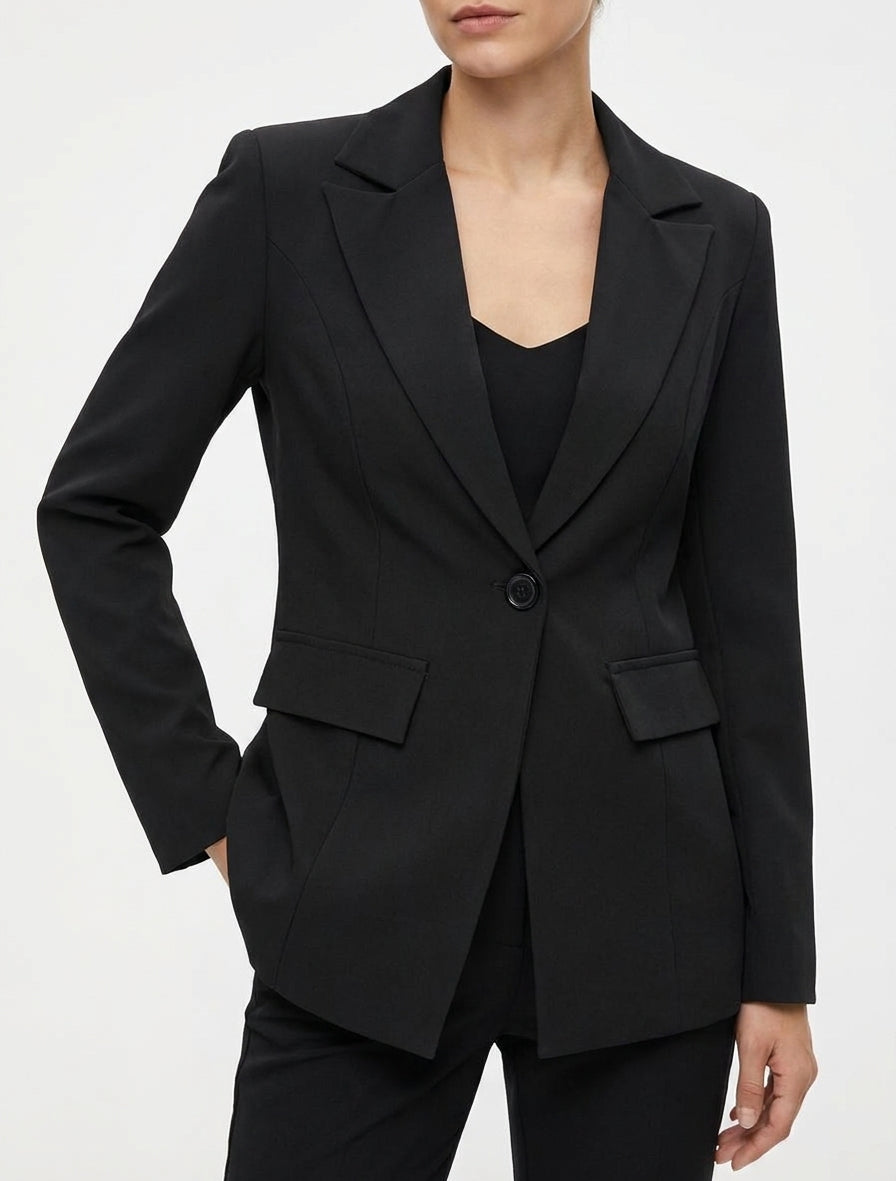 Klassisches Blazer mit Schulterpolstern - Schwarz