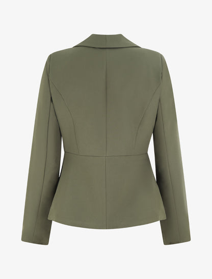 Blazer uni à col droit stylisé - Kaki - 2