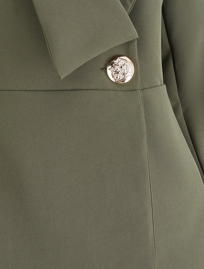 Blazer uni à col droit stylisé - Kaki - 3