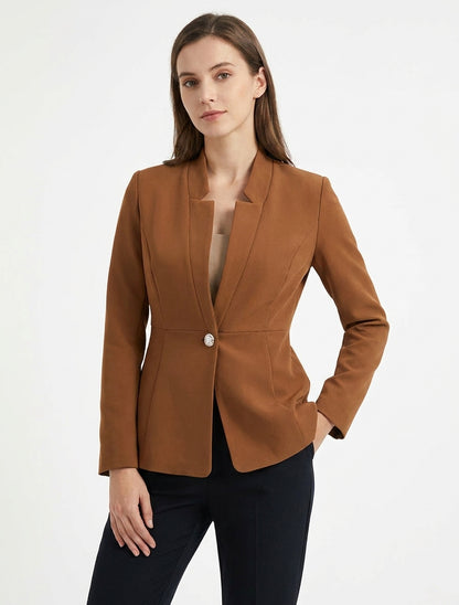 Einfarbiger Blazer mit Knopfverschluss - Kamel