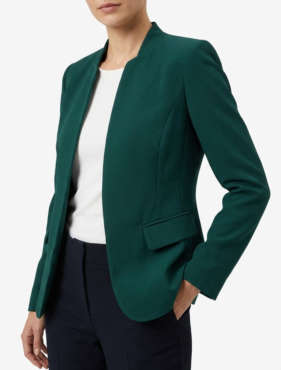 Gerade geschnittener Blazer mit Schulterpolstern - Tannengrün
