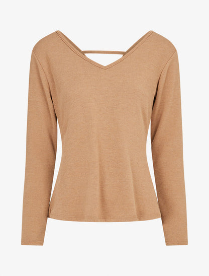 Pull fin à dos torsadé - Taupe - 4