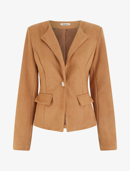 Veste en suédine à col rond - Camel - 1