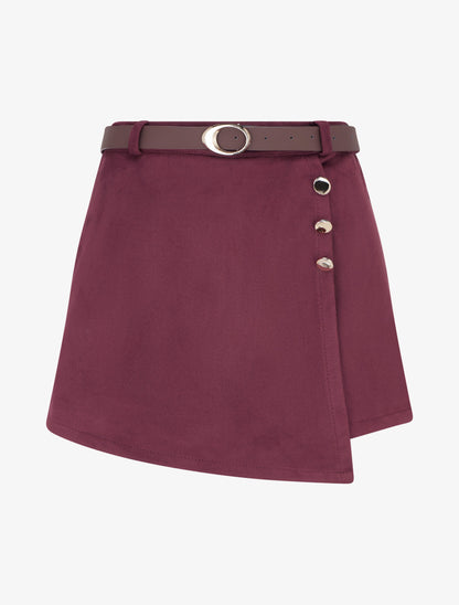 Jupe-short suédine à boutons décoratifs - Lie de vin - 1