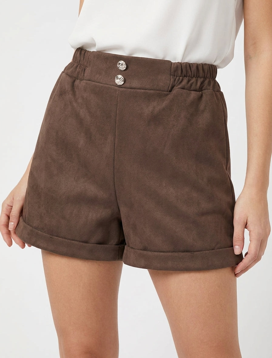 Kurze Paperbag-Shorts aus Wildlederimitat - Braun