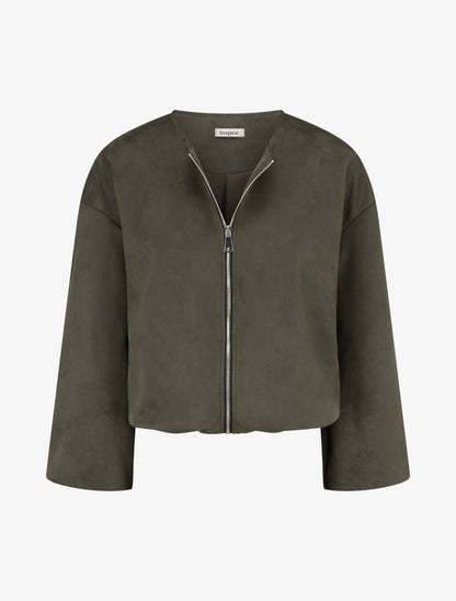 Veste en suédine style bomber coupe oversize - Kaki - 1