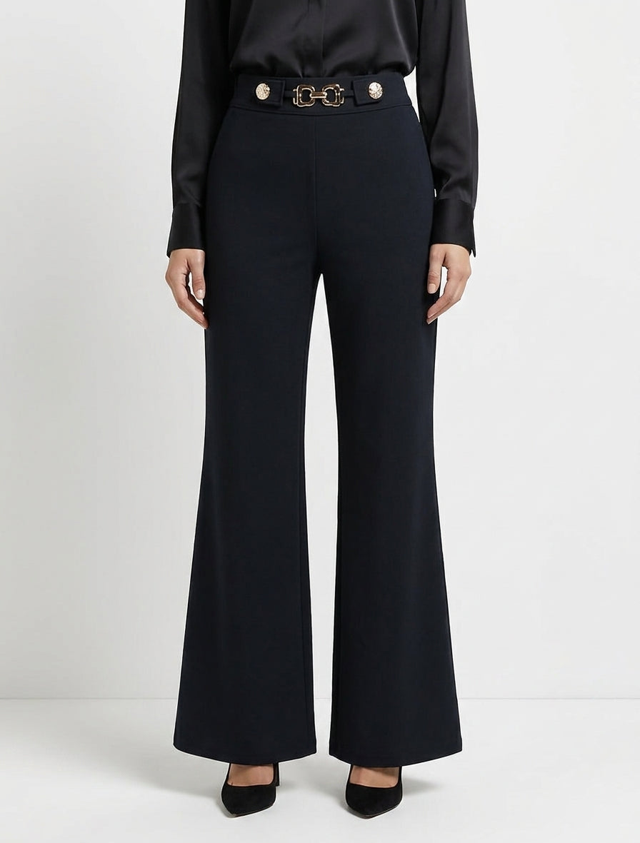 Weite Hose mit hoher Taille und Schmuck - Schwarz