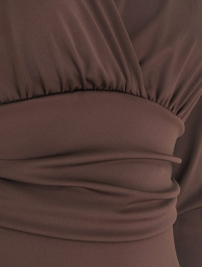 Body manches longues à taille plissée - Marron - 3
