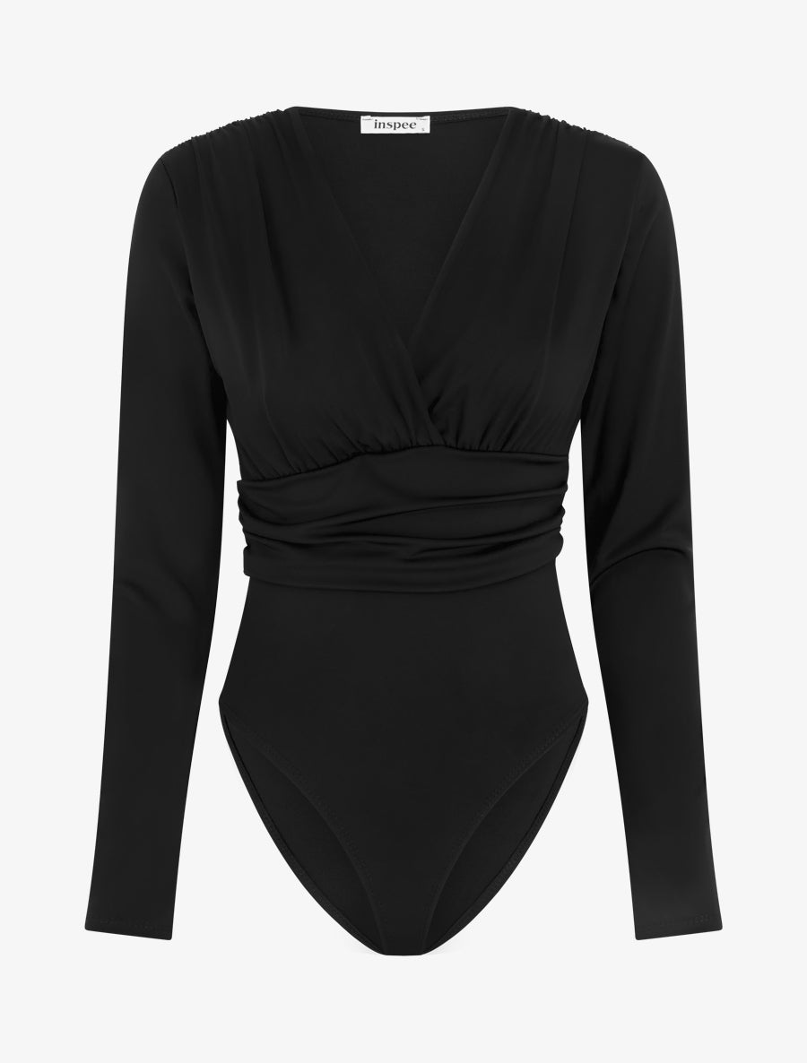 Body manches longues à taille plissée - Noir - 1