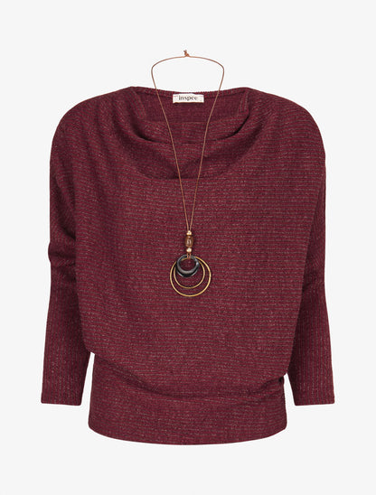 Pull côtelé et irisé - Lie de vin - 1