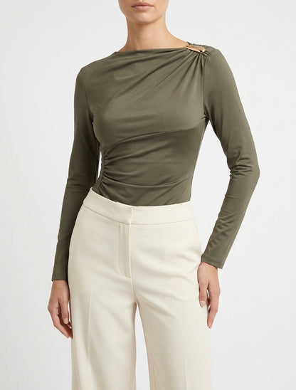 Asymmetrischer Body mit Satinfinish und Schmuckelement - Kaki