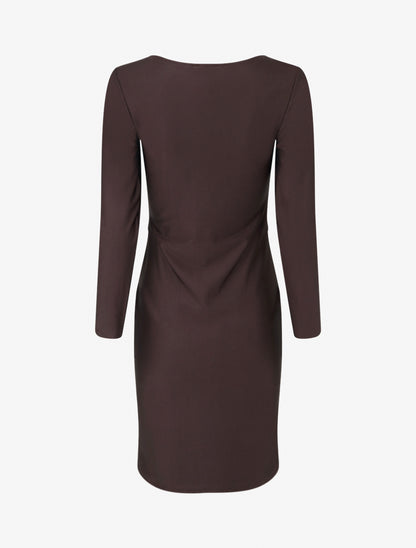 Robe mi-longue à bijou métal - Marron - 2