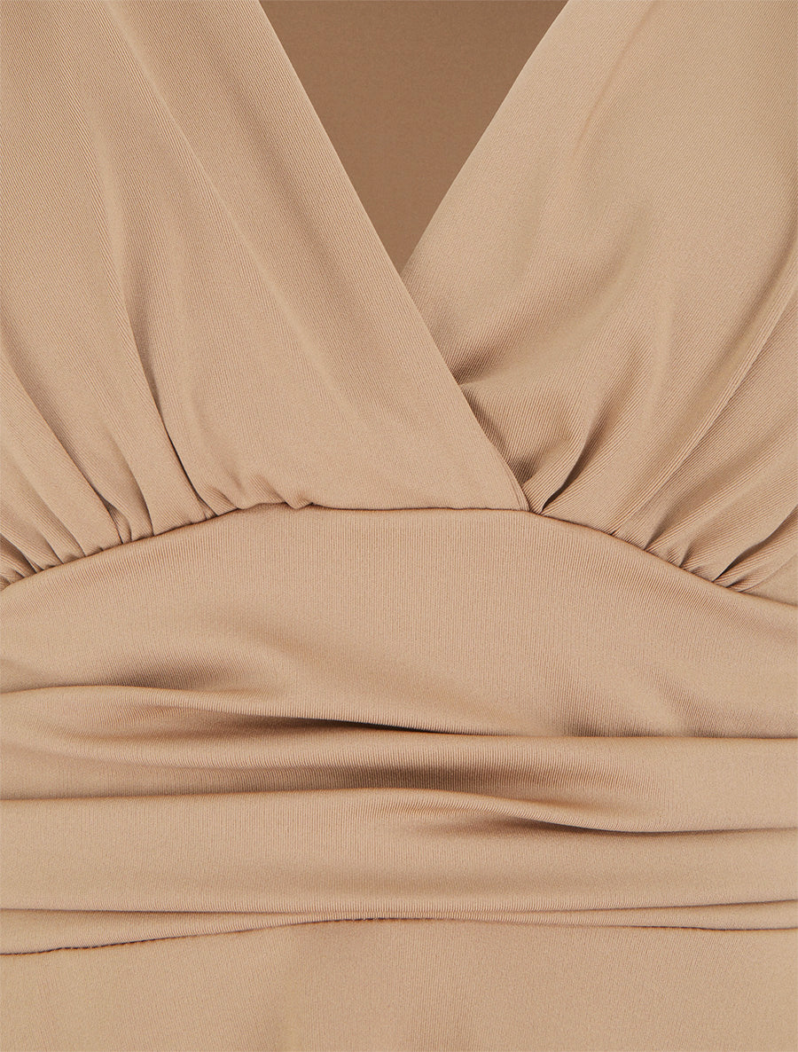 Robe patineuse manches longues à taille plissée - Camel clair - 3