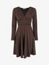 Robe patineuse manches longues à taille plissée - Marron - 1