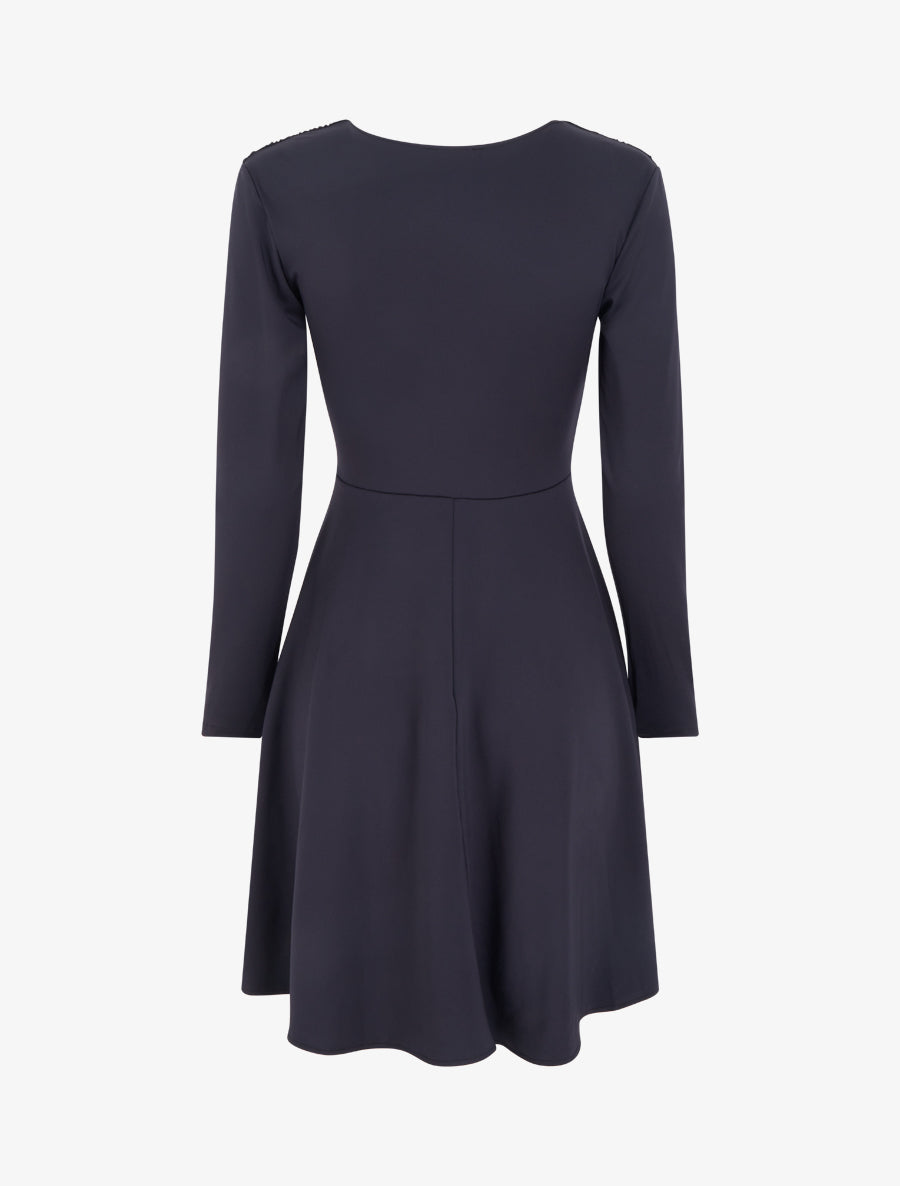 Robe patineuse manches longues à taille plissée - Marine - 2