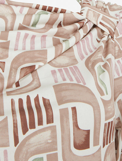 Top imprimé rétro à manches longues - Beige - 3