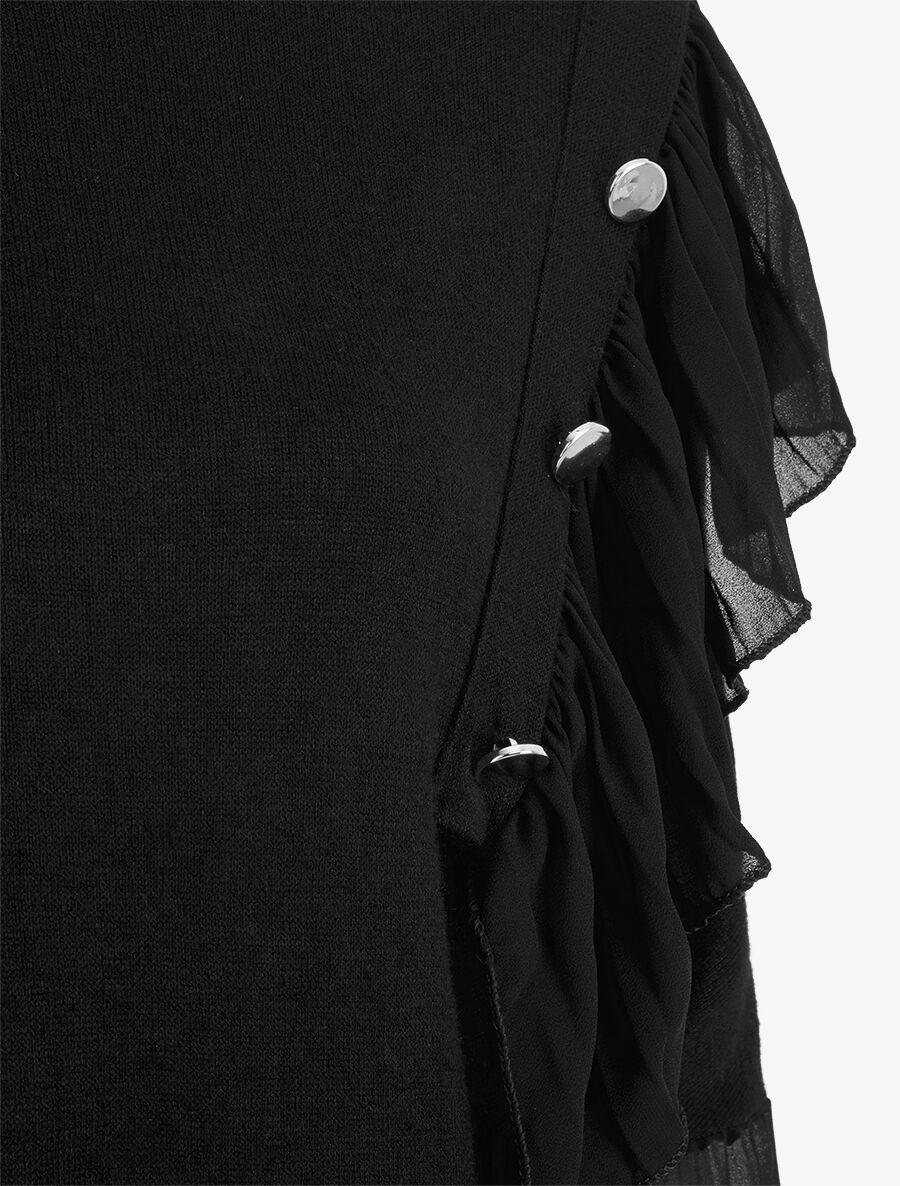 Pull fin à épaules ornées de voile - Noir - 3
