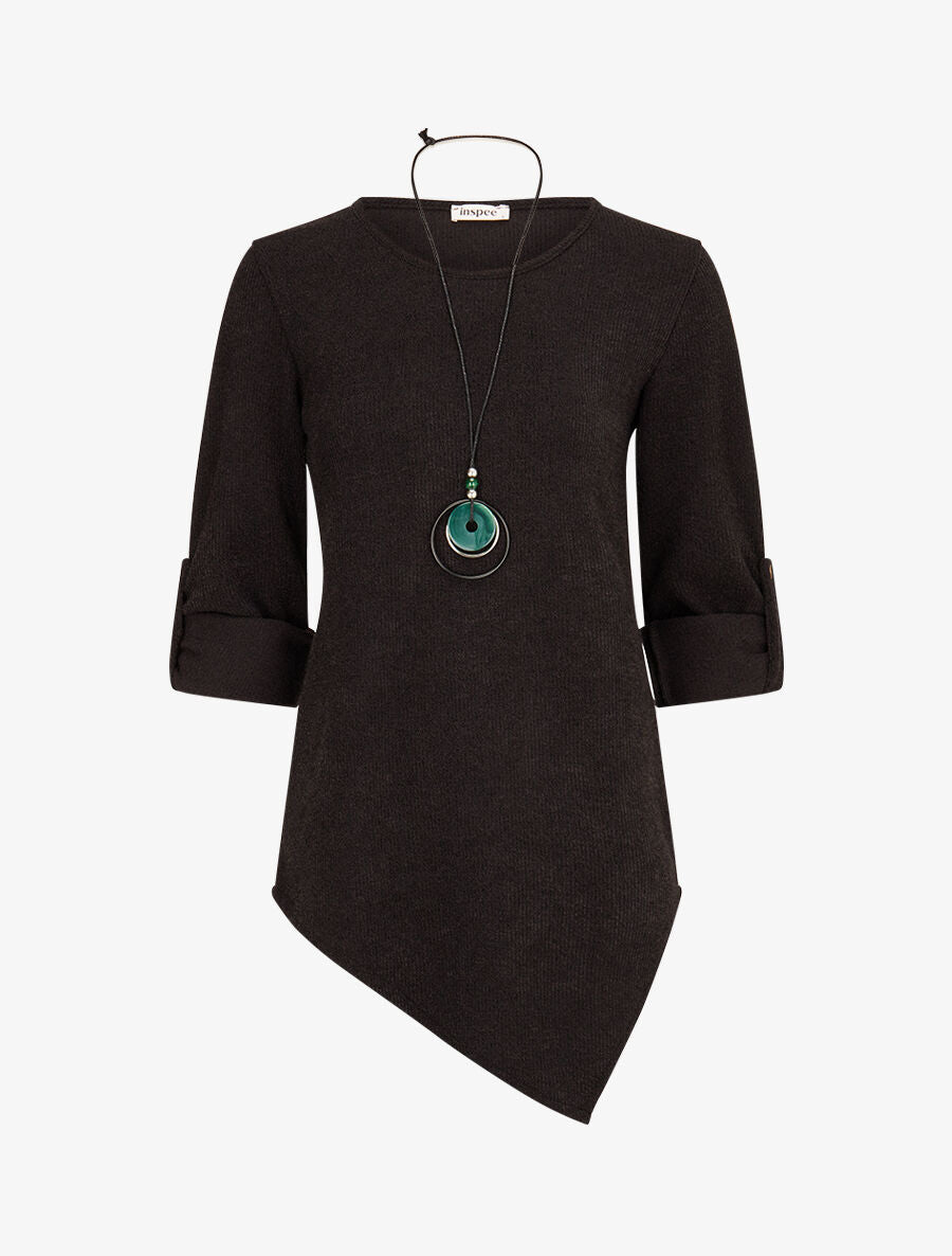 Pull long côtelé et asymétrique - Noir - 4