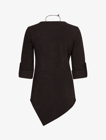 Pull long côtelé et asymétrique - Noir - 2