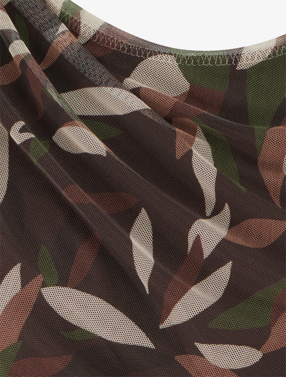 Top imprimé abstrait en tulle - Marron - 3