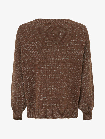 Pull ample en maille irisée à col rond - Marron - 2