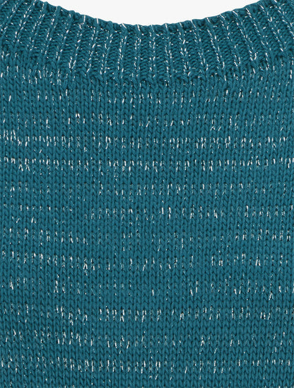 Pull ample en maille irisée à col rond - Bleu canard - 3