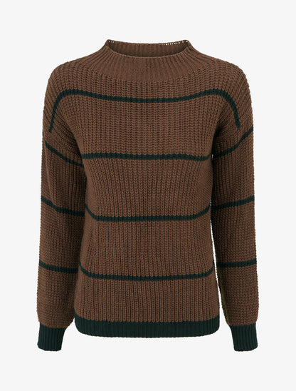 Pull droit à col montant et rayures - Marron - 1