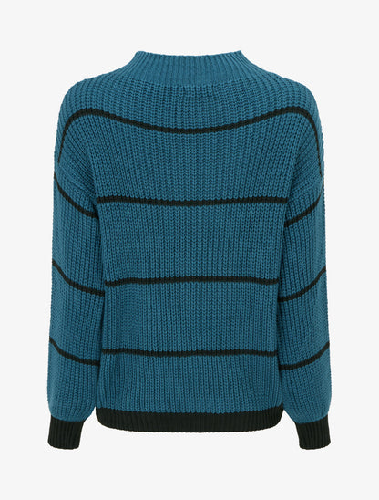 Pull droit à col montant et rayures - Bleu canard - 2