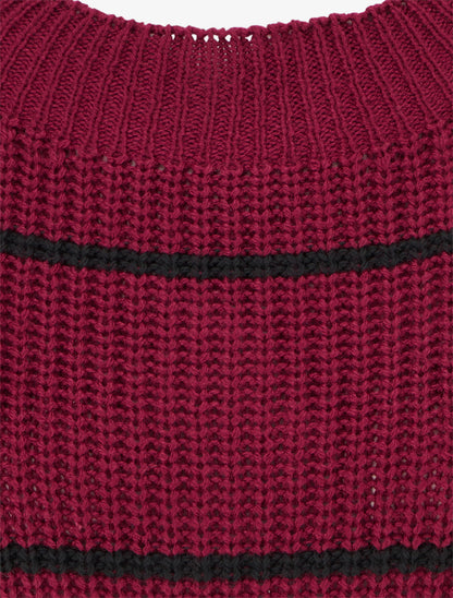 Pull droit à col montant et rayures - Lie de vin - 3