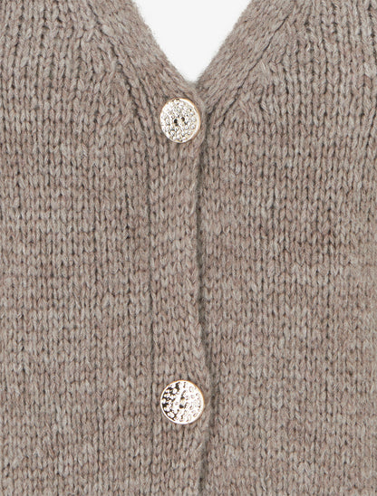 Gilet ample en maille épaisse à col V - Taupe - 3