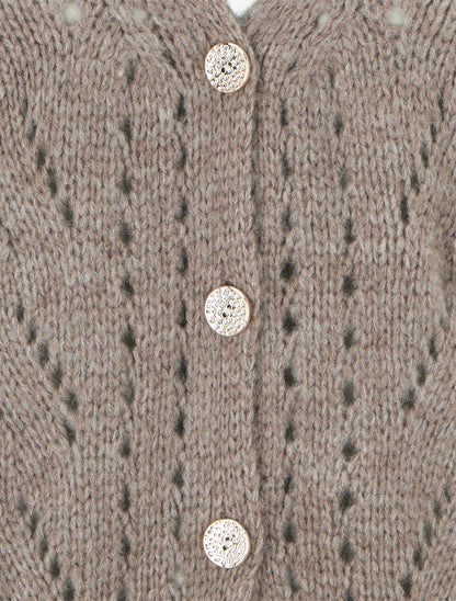 Gilet ample en maille ajourée à col V - Taupe - 3