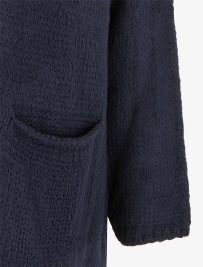 Gilet long ouvert en maille épaisse - Marine - 3