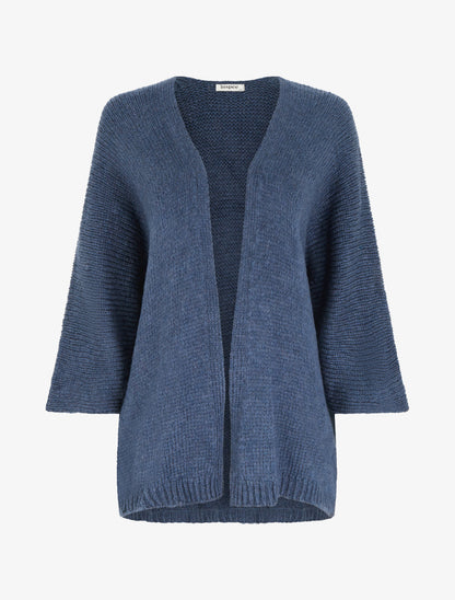 Gilet ouvert en maille épaisse à manches chauve-souris - Bleu - 1