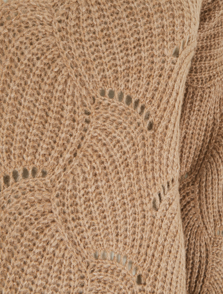 Pull ample en maille fantaisie ajourée - Camel - 3