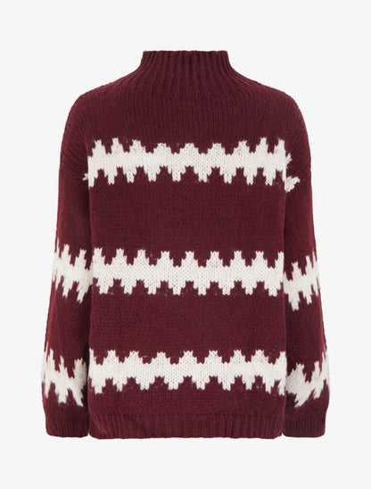 Pull ample à col montant et motif graphique - Lie de vin - 2