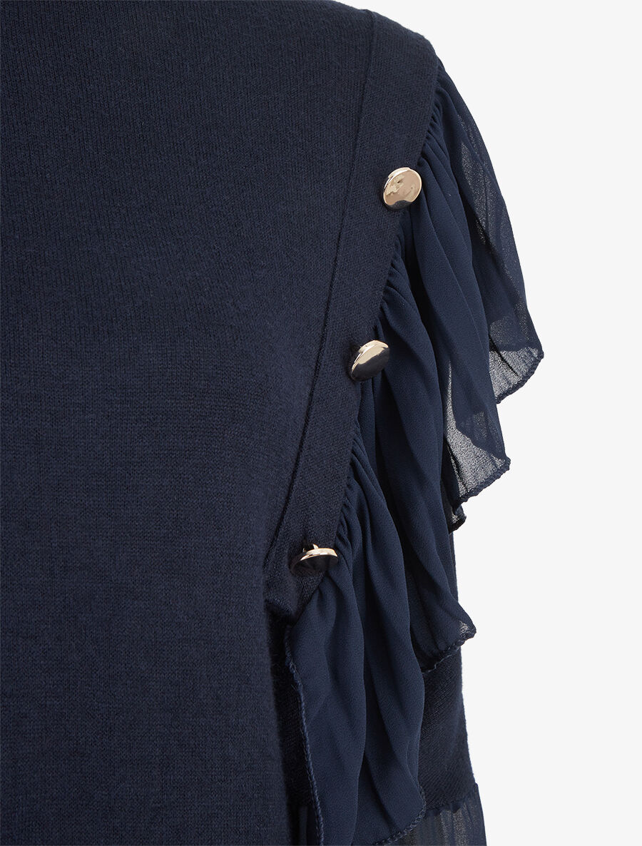 Pull fin à épaules ornées de voile - Marine - 3