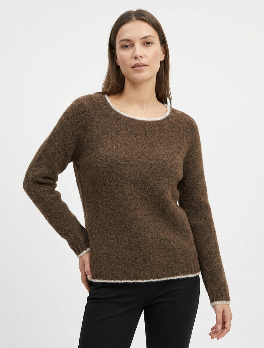 Pullover aus Wollmischung mit kontrastierendem Besatz - Braun