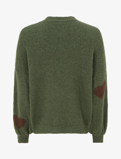 Pull en laine mélangée à motif coeur - Kaki - 2
