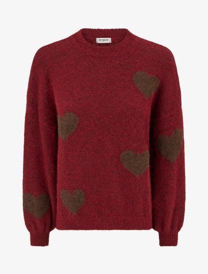 Pull en laine mélangée à motif coeur - Bordeaux - 1