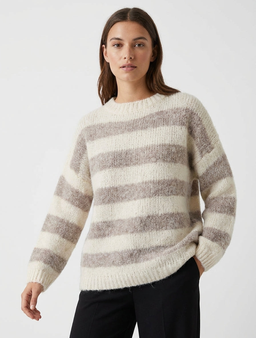 Weit geschnittener gestreifter Pullover aus Wollmischung - Maulwurf