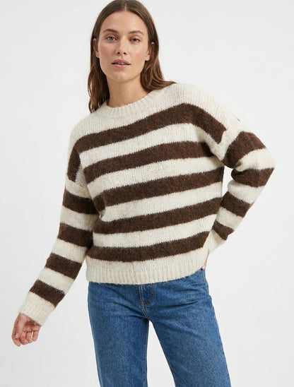 Weit geschnittener gestreifter Pullover aus Wollmischung - Braun