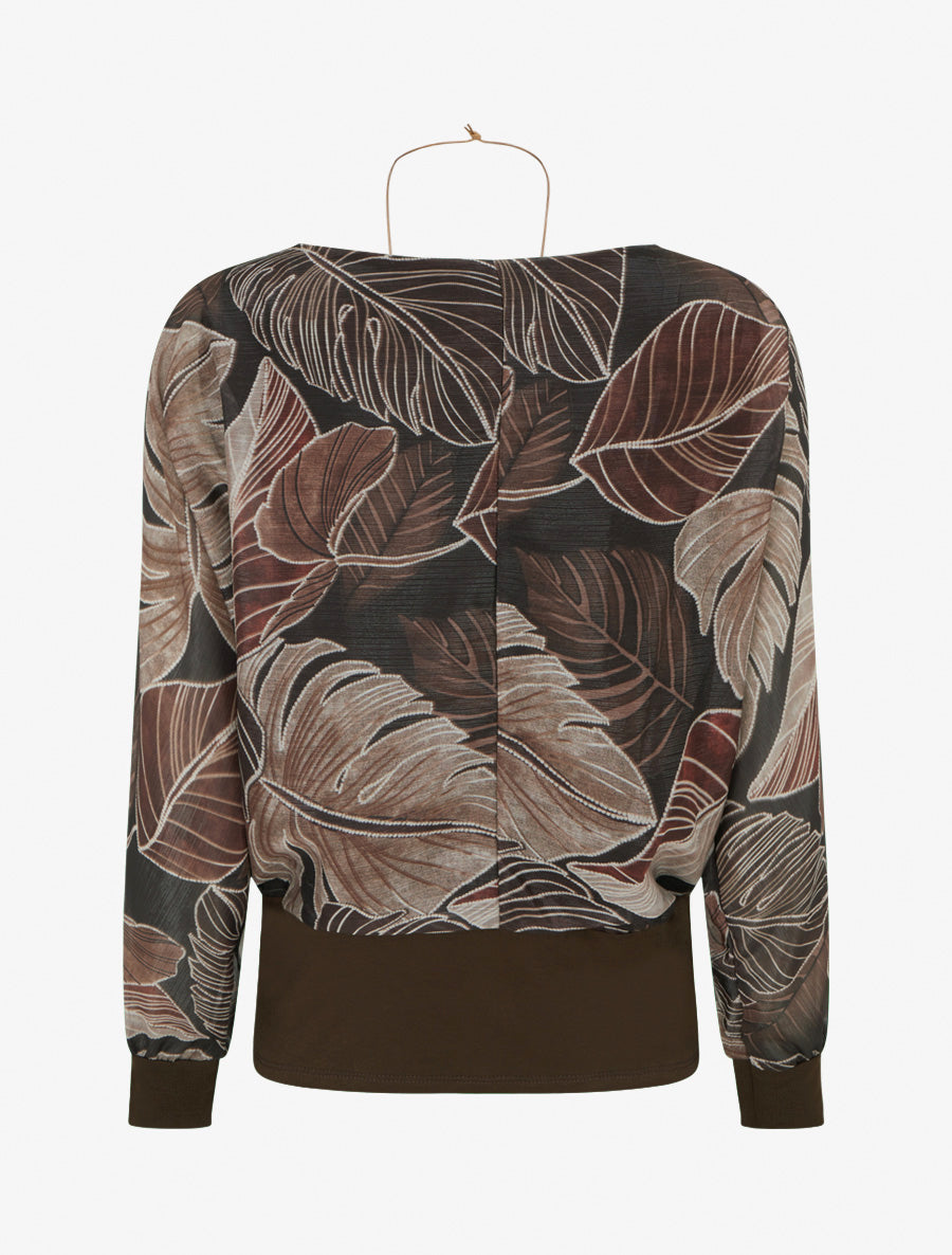 Top irisé imprimé tropical à manches chauve-souris - Marron - 2