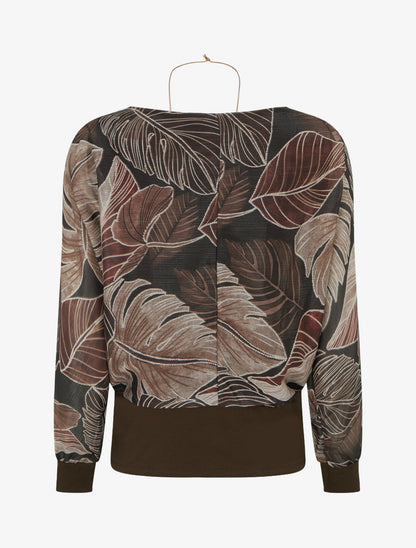 Top irisé imprimé tropical à manches chauve-souris - Marron - 2