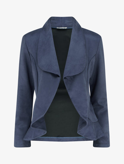 Veste en suédine droite à col châle - Marine - 1