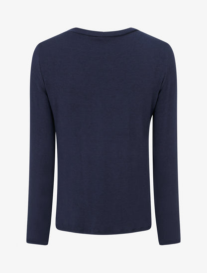 Pull droit à col rond avec ouverture goutte et bijou - Marine - 2