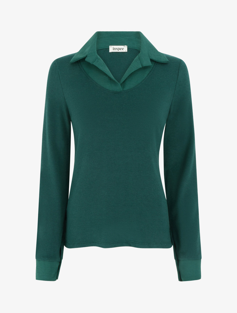 Pull fin coupe droite à col à pied - Vert foncé - 1