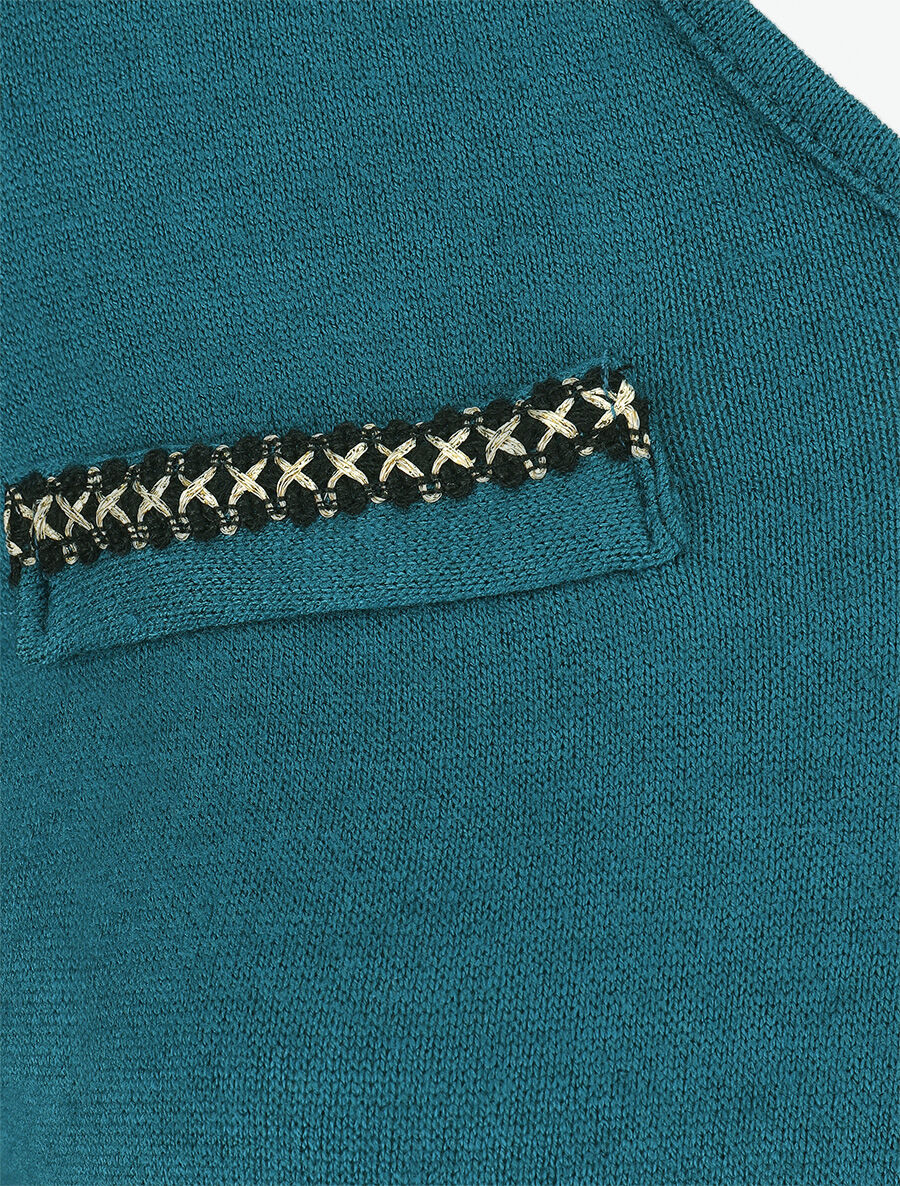 Pull fin à détails irisés - Bleu lagon - 3