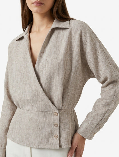 Elastische Bluse mit Wickelausschnitt - Gefleckte Maulwurf
