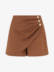Short style jupe en suédine à effet drapé - Camel - 1