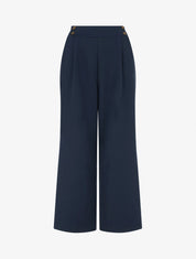 Pantalon ample à taille haute à boutons - Marine - 1